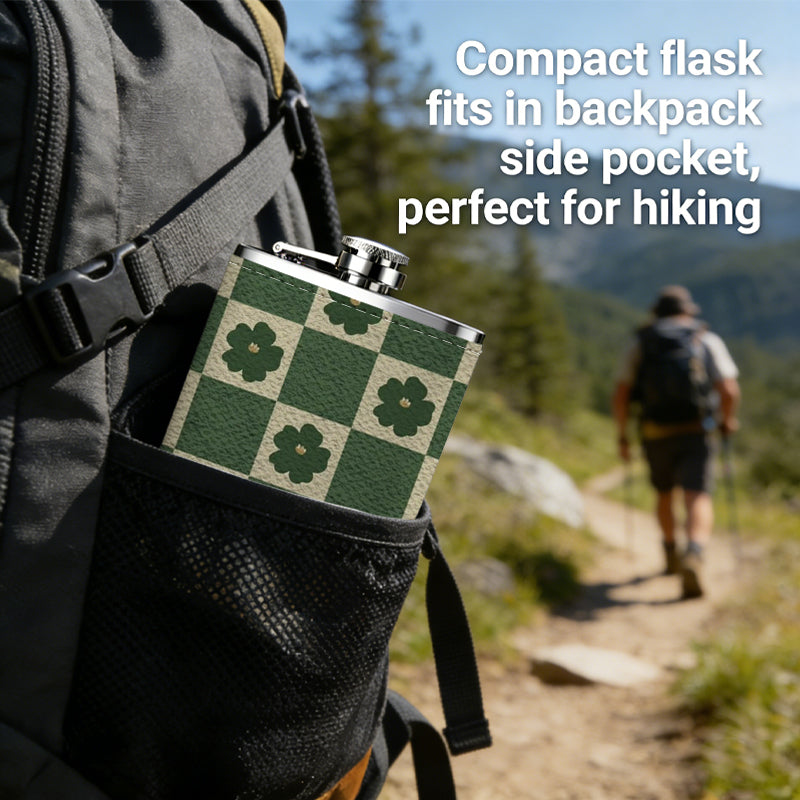 Dark floral checkerboard pattern 8oz Portable Stainless Steel Hip Flask - Juice Flask - Perfect Groomsmen Gift - Unique Whiskey Flask for Men and Women, Wine Pot Metal - Ideal stainless steel flask for all outdoor activities