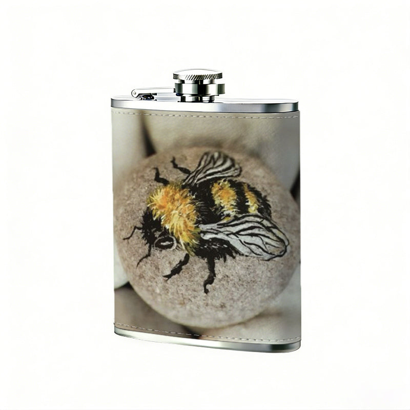 A bee on white round beads 8oz Portable Stainless Steel Hip Flask - Juice Flask - Perfect Groomsmen Gift - Unique Whiskey Flask for Men and Women, Wine Pot Metal - Ideal stainless steel flask for all outdoor activities
