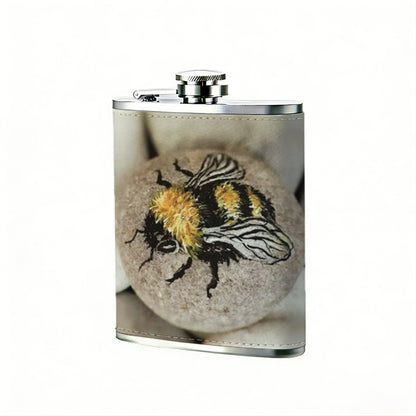 A bee on white round beads 8oz Portable Stainless Steel Hip Flask - Juice Flask - Perfect Groomsmen Gift - Unique Whiskey Flask for Men and Women, Wine Pot Metal - Ideal stainless steel flask for all outdoor activities