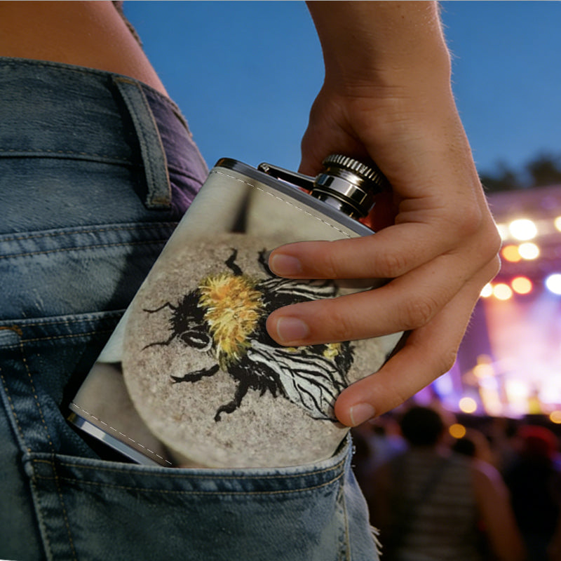 A bee on white round beads 8oz Portable Stainless Steel Hip Flask - Juice Flask - Perfect Groomsmen Gift - Unique Whiskey Flask for Men and Women, Wine Pot Metal - Ideal stainless steel flask for all outdoor activities
