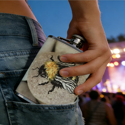 A bee on white round beads 8oz Portable Stainless Steel Hip Flask - Juice Flask - Perfect Groomsmen Gift - Unique Whiskey Flask for Men and Women, Wine Pot Metal - Ideal stainless steel flask for all outdoor activities