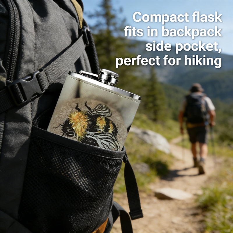 A bee on white round beads 8oz Portable Stainless Steel Hip Flask - Juice Flask - Perfect Groomsmen Gift - Unique Whiskey Flask for Men and Women, Wine Pot Metal - Ideal stainless steel flask for all outdoor activities