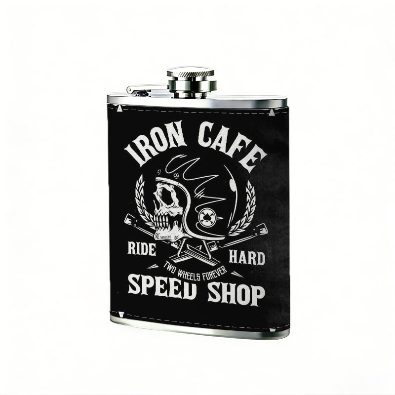 Ace of spades with cafe and skull logo 8oz Portable Stainless Steel Hip Flask - Juice Flask - Perfect Groomsmen Gift - Unique Whiskey Flask for Men and Women, Wine Pot Metal - Ideal stainless steel flask for all outdoor activities