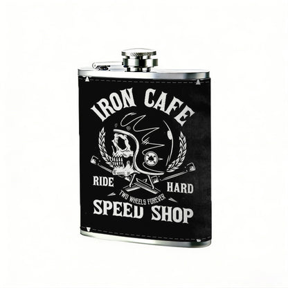 Ace of spades with cafe and skull logo 8oz Portable Stainless Steel Hip Flask - Juice Flask - Perfect Groomsmen Gift - Unique Whiskey Flask for Men and Women, Wine Pot Metal - Ideal stainless steel flask for all outdoor activities