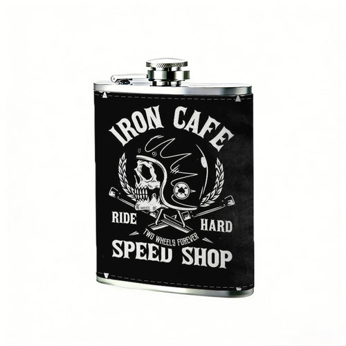 Ace of spades with cafe and skull logo 8oz Portable Stainless Steel Hip Flask - Juice Flask - Perfect Groomsmen Gift - Unique Whiskey Flask for Men and Women, Wine Pot Metal - Ideal stainless steel flask for all outdoor activities