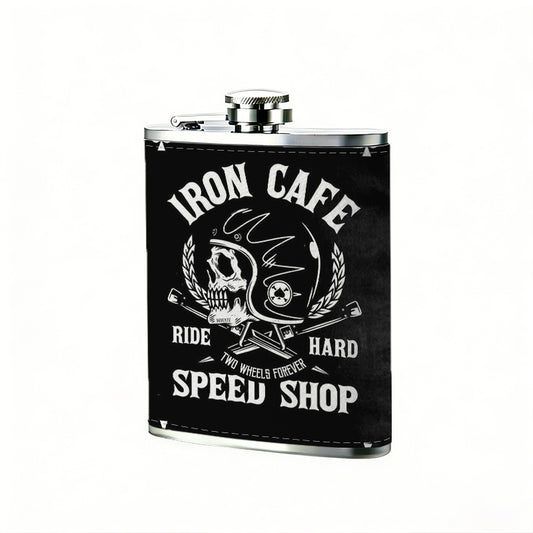 Ace of spades with cafe and skull logo 8oz Portable Stainless Steel Hip Flask - Juice Flask - Perfect Groomsmen Gift - Unique Whiskey Flask for Men and Women, Wine Pot Metal - Ideal stainless steel flask for all outdoor activities