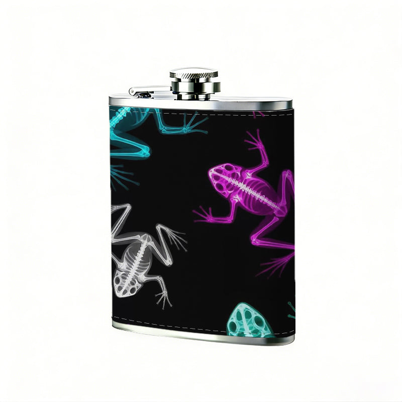 Colorful neon glowing frog patterns 8oz Portable Stainless Steel Hip Flask - Juice Flask - Perfect Groomsmen Gift - Unique Whiskey Flask for Men and Women, Wine Pot Metal - Ideal stainless steel flask for all outdoor activities