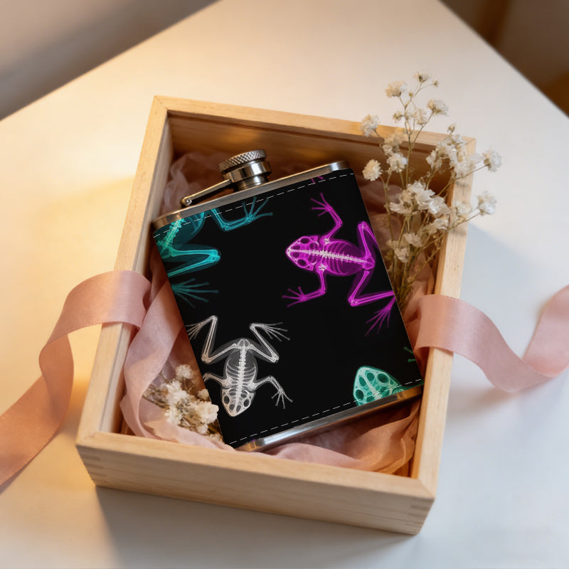 Colorful neon glowing frog patterns 8oz Portable Stainless Steel Hip Flask - Juice Flask - Perfect Groomsmen Gift - Unique Whiskey Flask for Men and Women, Wine Pot Metal - Ideal stainless steel flask for all outdoor activities