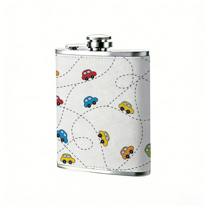 Colorful toy cars pattern 8oz Portable Stainless Steel Hip Flask - Juice Flask - Perfect Groomsmen Gift - Unique Whiskey Flask for Men and Women, Wine Pot Metal - Ideal stainless steel flask for all outdoor activities