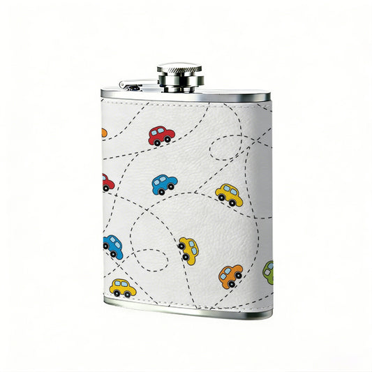 Colorful toy cars pattern 8oz Portable Stainless Steel Hip Flask - Juice Flask - Perfect Groomsmen Gift - Unique Whiskey Flask for Men and Women, Wine Pot Metal - Ideal stainless steel flask for all outdoor activities