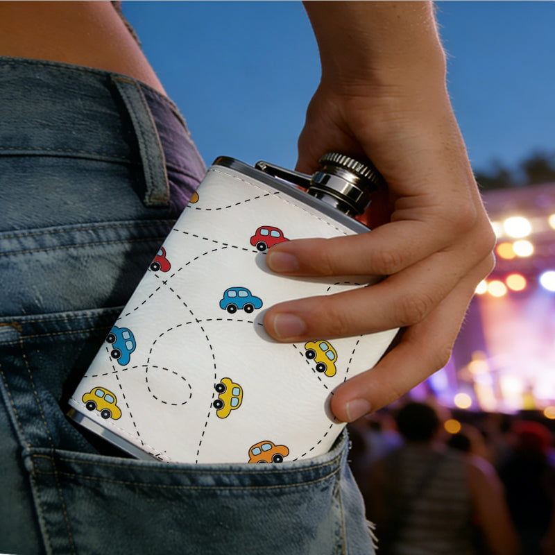 Colorful toy cars pattern 8oz Portable Stainless Steel Hip Flask - Juice Flask - Perfect Groomsmen Gift - Unique Whiskey Flask for Men and Women, Wine Pot Metal - Ideal stainless steel flask for all outdoor activities