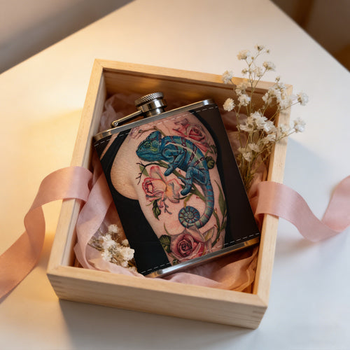 Arm tattoo with seahorse and roses 8oz Portable Stainless Steel Hip Flask - Juice Flask - Perfect Groomsmen Gift - Unique Whiskey Flask for Men and Women, Wine Pot Metal - Ideal stainless steel flask for all outdoor activities