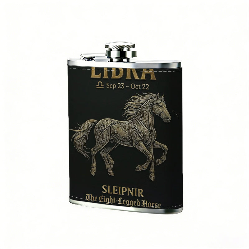 Horse and Libra text artwork 8oz Portable Stainless Steel Hip Flask - Juice Flask - Perfect Groomsmen Gift - Unique Whiskey Flask for Men and Women, Wine Pot Metal - Ideal stainless steel flask for all outdoor activities