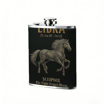 Horse and Libra text artwork 8oz Portable Stainless Steel Hip Flask - Juice Flask - Perfect Groomsmen Gift - Unique Whiskey Flask for Men and Women, Wine Pot Metal - Ideal stainless steel flask for all outdoor activities