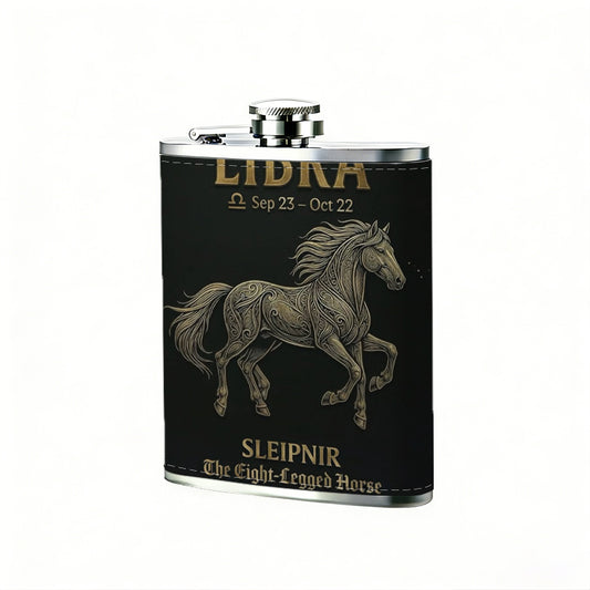 Horse and Libra text artwork 8oz Portable Stainless Steel Hip Flask - Juice Flask - Perfect Groomsmen Gift - Unique Whiskey Flask for Men and Women, Wine Pot Metal - Ideal stainless steel flask for all outdoor activities