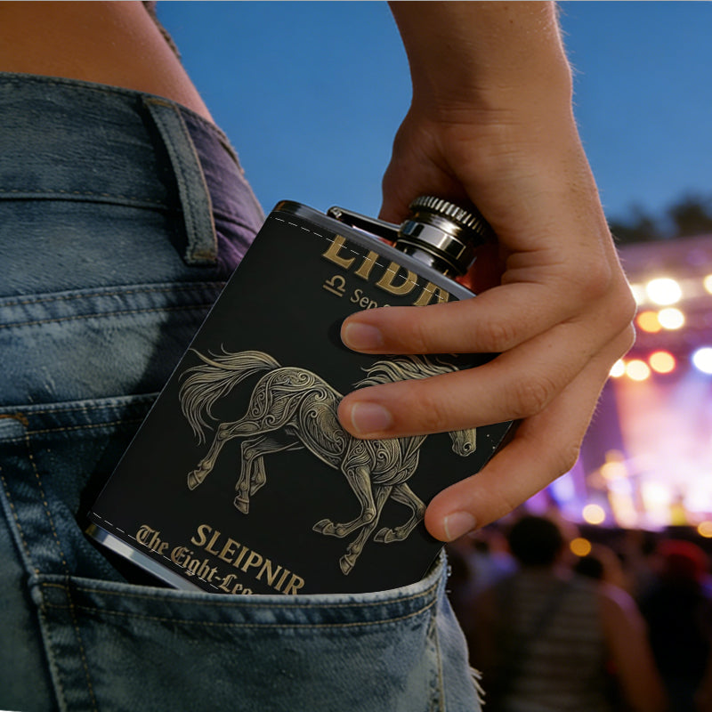 Horse and Libra text artwork 8oz Portable Stainless Steel Hip Flask - Juice Flask - Perfect Groomsmen Gift - Unique Whiskey Flask for Men and Women, Wine Pot Metal - Ideal stainless steel flask for all outdoor activities