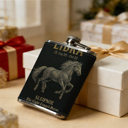 Horse and Libra text artwork 8oz Portable Stainless Steel Hip Flask - Juice Flask - Perfect Groomsmen Gift - Unique Whiskey Flask for Men and Women, Wine Pot Metal - Ideal stainless steel flask for all outdoor activities