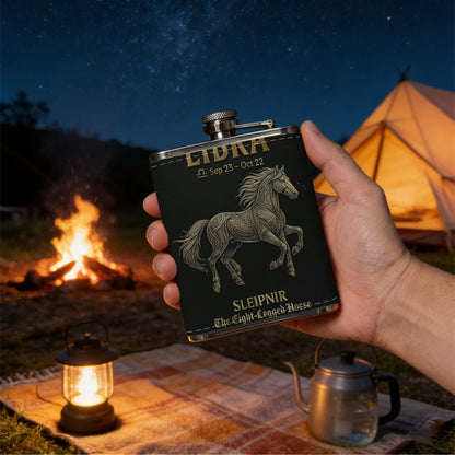 Horse and Libra text artwork 8oz Portable Stainless Steel Hip Flask - Juice Flask - Perfect Groomsmen Gift - Unique Whiskey Flask for Men and Women, Wine Pot Metal - Ideal stainless steel flask for all outdoor activities