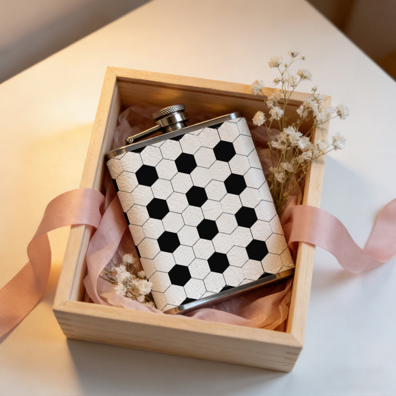 Black and white hexagonal pattern 8oz Portable Stainless Steel Hip Flask - Juice Flask - Perfect Groomsmen Gift - Unique Whiskey Flask for Men and Women, Wine Pot Metal - Ideal stainless steel flask for all outdoor activities