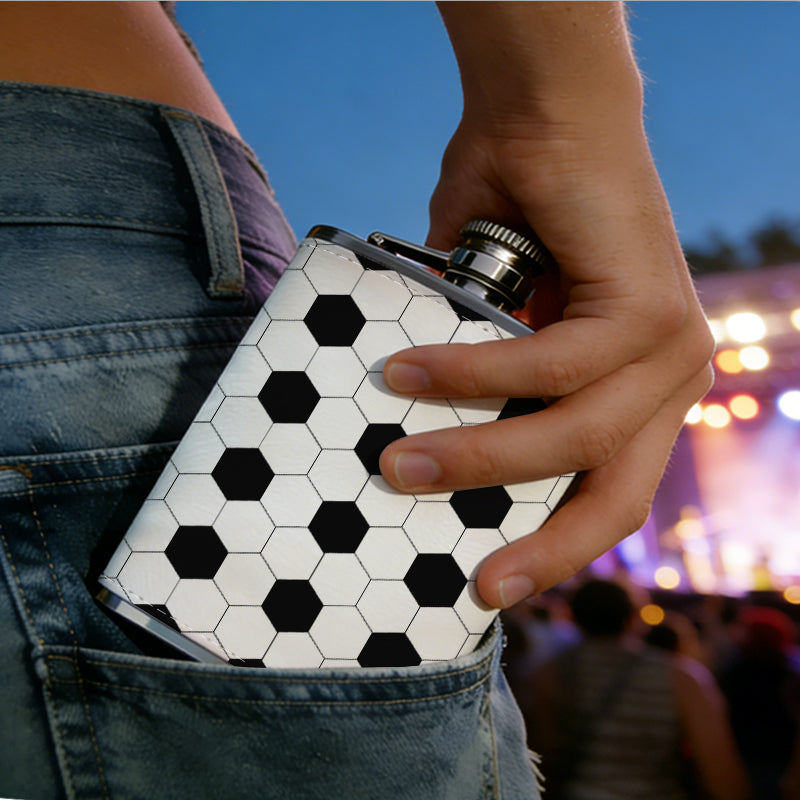 Black and white hexagonal pattern 8oz Portable Stainless Steel Hip Flask - Juice Flask - Perfect Groomsmen Gift - Unique Whiskey Flask for Men and Women, Wine Pot Metal - Ideal stainless steel flask for all outdoor activities