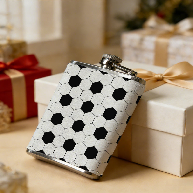 Black and white hexagonal pattern 8oz Portable Stainless Steel Hip Flask - Juice Flask - Perfect Groomsmen Gift - Unique Whiskey Flask for Men and Women, Wine Pot Metal - Ideal stainless steel flask for all outdoor activities