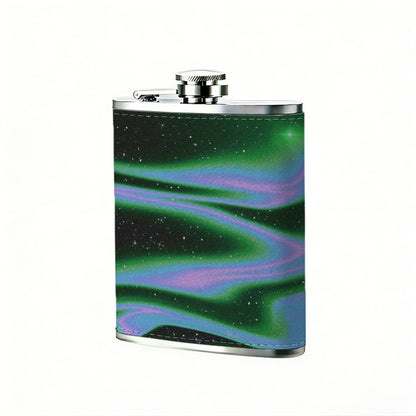 Glowing green purple abstract dark patterns 8oz Portable Stainless Steel Hip Flask - Juice Flask - Perfect Groomsmen Gift - Unique Whiskey Flask for Men and Women, Wine Pot Metal - Ideal stainless steel flask for all outdoor activities