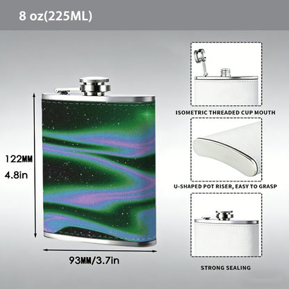Glowing green purple abstract dark patterns 8oz Portable Stainless Steel Hip Flask - Juice Flask - Perfect Groomsmen Gift - Unique Whiskey Flask for Men and Women, Wine Pot Metal - Ideal stainless steel flask for all outdoor activities