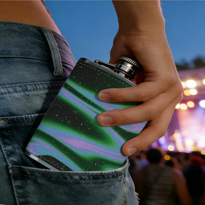 Glowing green purple abstract dark patterns 8oz Portable Stainless Steel Hip Flask - Juice Flask - Perfect Groomsmen Gift - Unique Whiskey Flask for Men and Women, Wine Pot Metal - Ideal stainless steel flask for all outdoor activities