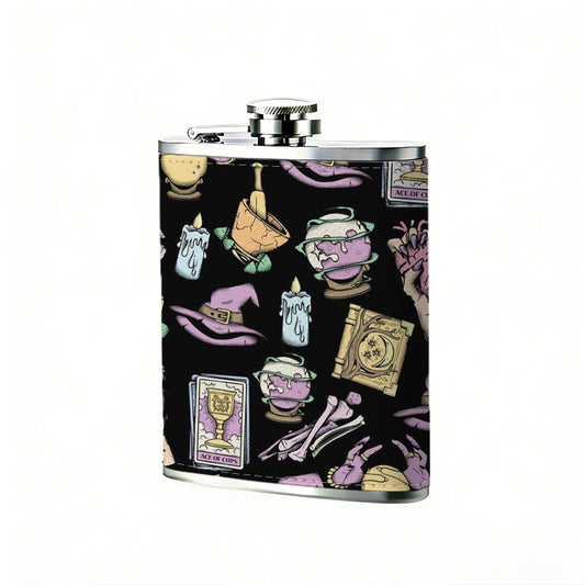 Various vintage decorative card patterns 8oz Portable Stainless Steel Hip Flask - Juice Flask - Perfect Groomsmen Gift - Unique Whiskey Flask for Men and Women, Wine Pot Metal - Ideal stainless steel flask for all outdoor activities