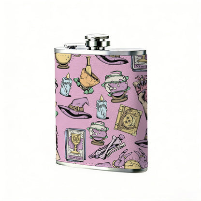 Women's high heels and fashion accessories on pink background 8oz Portable Stainless Steel Hip Flask - Juice Flask - Perfect Groomsmen Gift - Unique Whiskey Flask for Men and Women, Wine Pot Metal - Ideal stainless steel flask for all outdoor activities