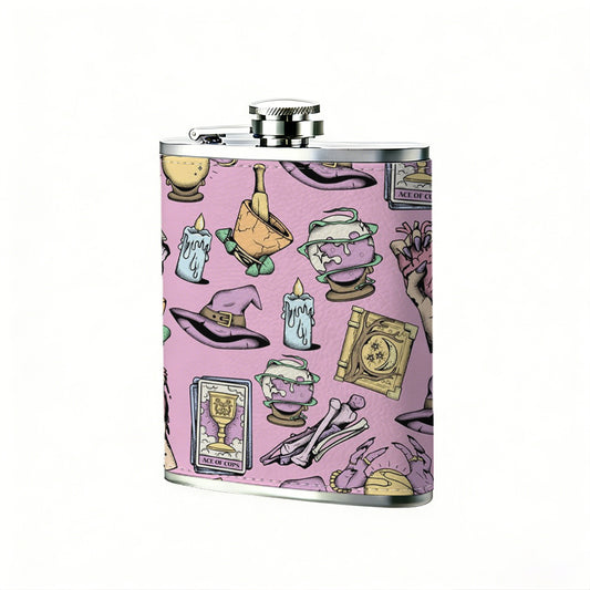 Women's high heels and fashion accessories on pink background 8oz Portable Stainless Steel Hip Flask - Juice Flask - Perfect Groomsmen Gift - Unique Whiskey Flask for Men and Women, Wine Pot Metal - Ideal stainless steel flask for all outdoor activities