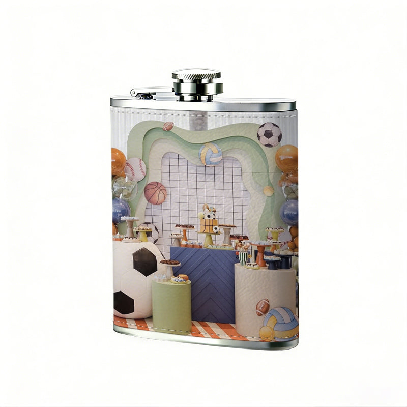 Sports themed party decorations 8oz Portable Stainless Steel Hip Flask - Juice Flask - Perfect Groomsmen Gift - Unique Whiskey Flask for Men and Women, Wine Pot Metal - Ideal stainless steel flask for all outdoor activities