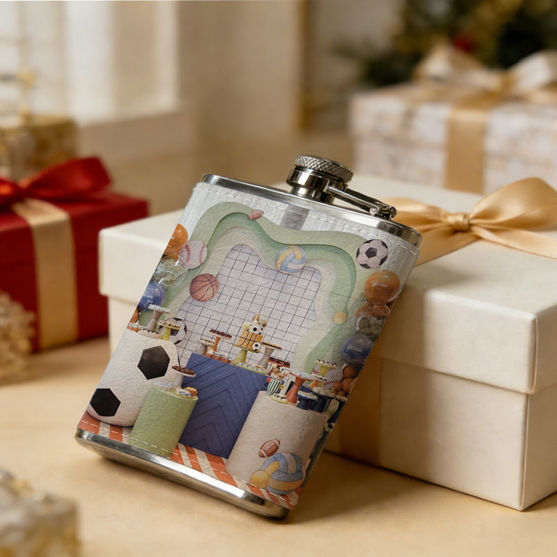 Sports themed party decorations 8oz Portable Stainless Steel Hip Flask - Juice Flask - Perfect Groomsmen Gift - Unique Whiskey Flask for Men and Women, Wine Pot Metal - Ideal stainless steel flask for all outdoor activities