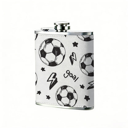 Soccer balls, stars, lightning and text 8oz Portable Stainless Steel Hip Flask - Juice Flask - Perfect Groomsmen Gift - Unique Whiskey Flask for Men and Women, Wine Pot Metal - Ideal stainless steel flask for all outdoor activities