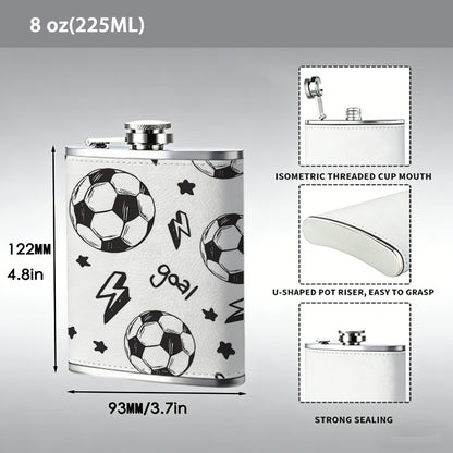 Soccer balls, stars, lightning and text 8oz Portable Stainless Steel Hip Flask - Juice Flask - Perfect Groomsmen Gift - Unique Whiskey Flask for Men and Women, Wine Pot Metal - Ideal stainless steel flask for all outdoor activities