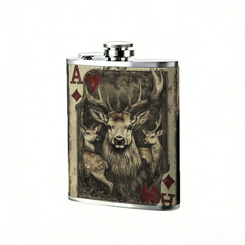 Ace of diamonds with wolf head One 8oz Flask – Carries Whiskey, Wine & Juice, Portable Outdoor Gift for Friends