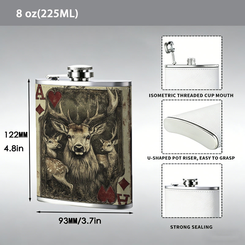 Ace of diamonds with wolf head One 8oz Flask – Carries Whiskey, Wine & Juice, Portable Outdoor Gift for Friends