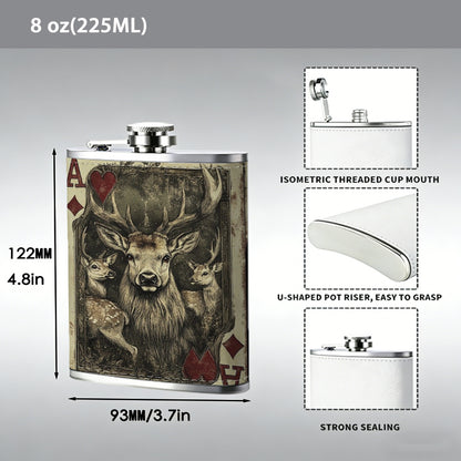 Ace of diamonds with wolf head One 8oz Flask – Carries Whiskey, Wine & Juice, Portable Outdoor Gift for Friends