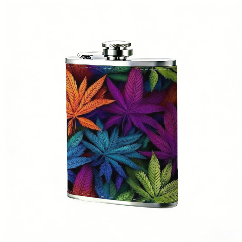 Colorful rainbow tropical leaves One 8oz Flask – Carries Whiskey, Wine & Juice, Portable Outdoor Gift for Friends
