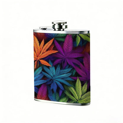 Colorful rainbow tropical leaves One 8oz Flask – Carries Whiskey, Wine & Juice, Portable Outdoor Gift for Friends