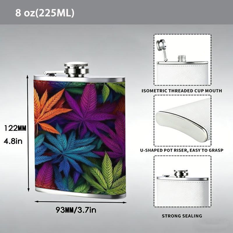 Colorful rainbow tropical leaves One 8oz Flask – Carries Whiskey, Wine & Juice, Portable Outdoor Gift for Friends