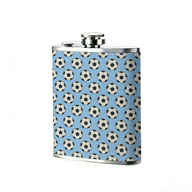 Repeating star pattern on blue background One 8oz Flask – Carries Whiskey, Wine & Juice, Portable Outdoor Gift for Friends