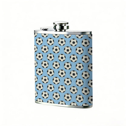 Repeating star pattern on blue background One 8oz Flask – Carries Whiskey, Wine & Juice, Portable Outdoor Gift for Friends