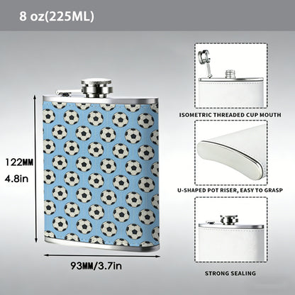 Repeating star pattern on blue background One 8oz Flask – Carries Whiskey, Wine & Juice, Portable Outdoor Gift for Friends