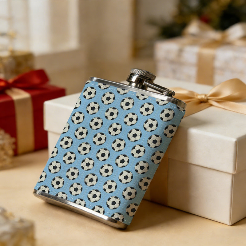 Repeating star pattern on blue background One 8oz Flask – Carries Whiskey, Wine & Juice, Portable Outdoor Gift for Friends