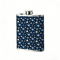 Dark blue sparkly heart pattern background One 8oz Flask – Carries Whiskey, Wine & Juice, Portable Outdoor Gift for Friends