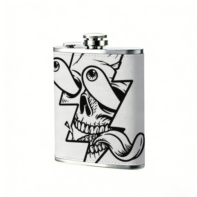 Skull with lightning bolt and tongue One 8oz Flask – Carries Whiskey, Wine & Juice, Portable Outdoor Gift for Friends