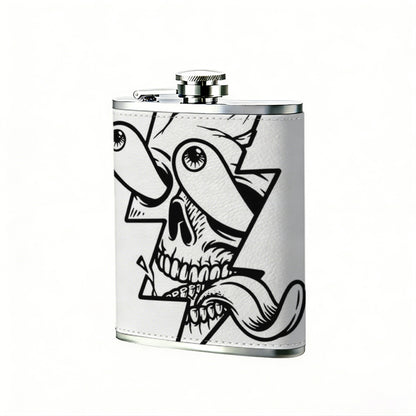 Skull with lightning bolt and tongue One 8oz Flask – Carries Whiskey, Wine & Juice, Portable Outdoor Gift for Friends
