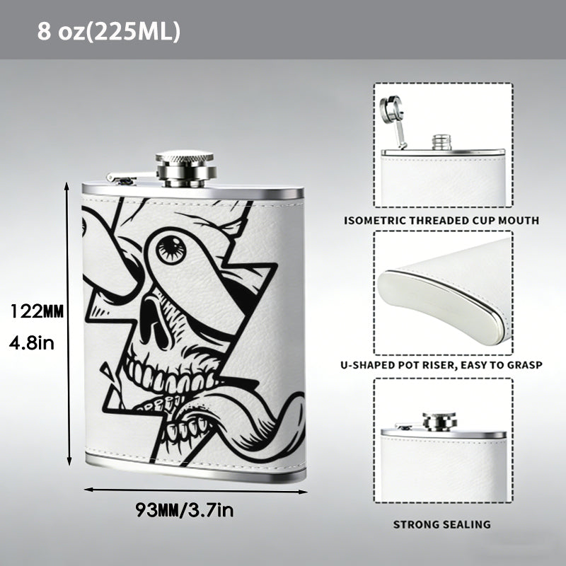 Skull with lightning bolt and tongue One 8oz Flask – Carries Whiskey, Wine & Juice, Portable Outdoor Gift for Friends
