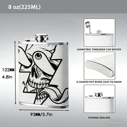 Skull with lightning bolt and tongue One 8oz Flask – Carries Whiskey, Wine & Juice, Portable Outdoor Gift for Friends